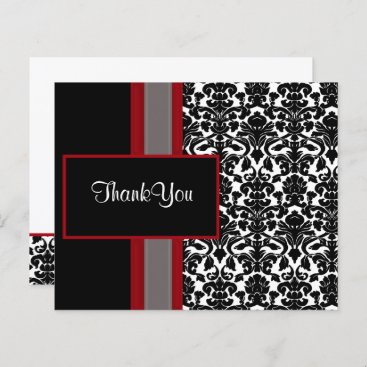 Budget Red Black Damask Wedding Thank You Cards