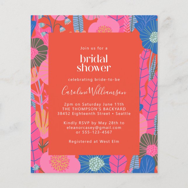 Budget Red Boho Floral Stylish Bridal Shower (Front)