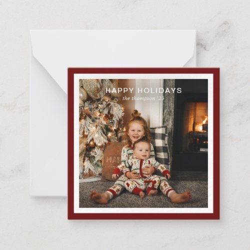 BUDGET Red Bold Square Border 1 Photo Christmas Note Card