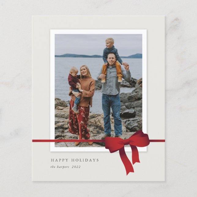 Budget Red Bow Photo Christmas Holiday Card (Front)