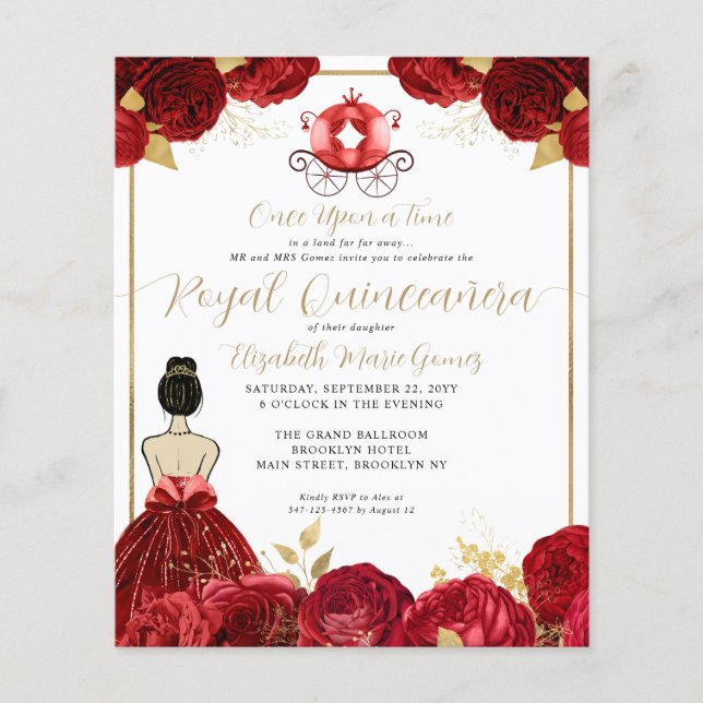 Budget Red Burgundy Cinderella Royal Quinceanera (Front)