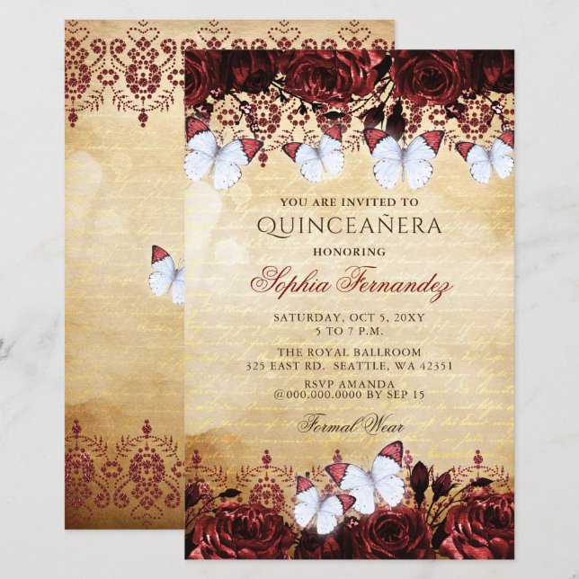 Budget Red Butterfly Quinceañera Invitation (Front/Back)