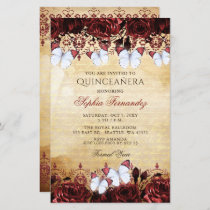 Budget Red Butterfly Quinceañera Invitation