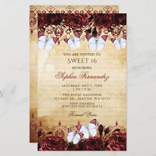 Budget Red Butterfly Sweet 16 Invitation