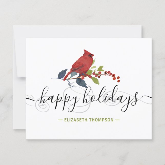 Budget Red Cardinal Happy Holidays Card (Front)