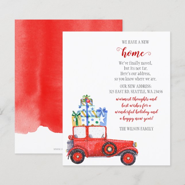 Budget Red Christmas Car We've Moved Holiday Cards (Front/Back)