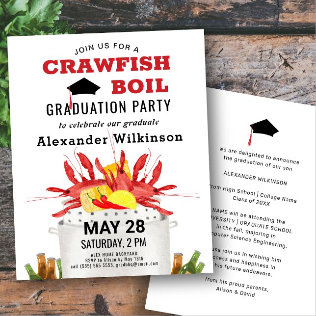 BUDGET Red Crawfish Boil GRAD Party Invitation (Creator Uploaded)