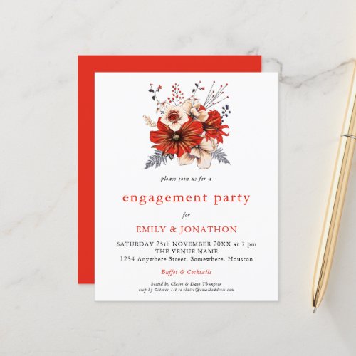 Budget Red Cream florals Engagement Party Invite