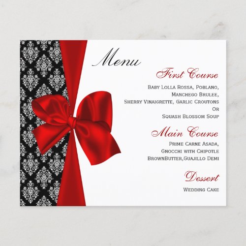 Budget Red Damask Wedding Menu