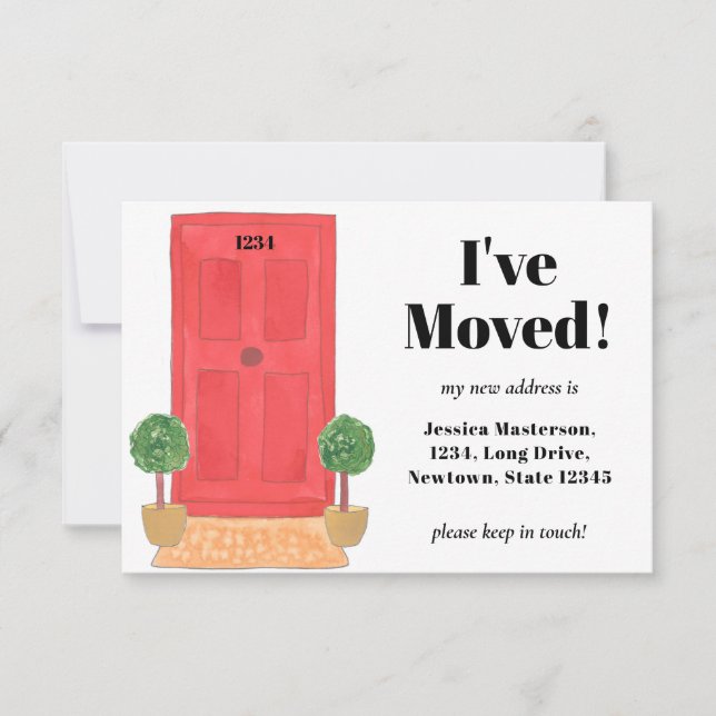 Budget Red Door I've Moved Mini Announcement Card (Front)