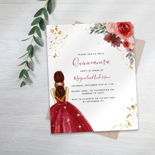 BUDGET Red Dress Quinceanera Party Invitation