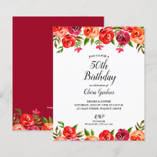 Budget Red Floral Birthday Invitations