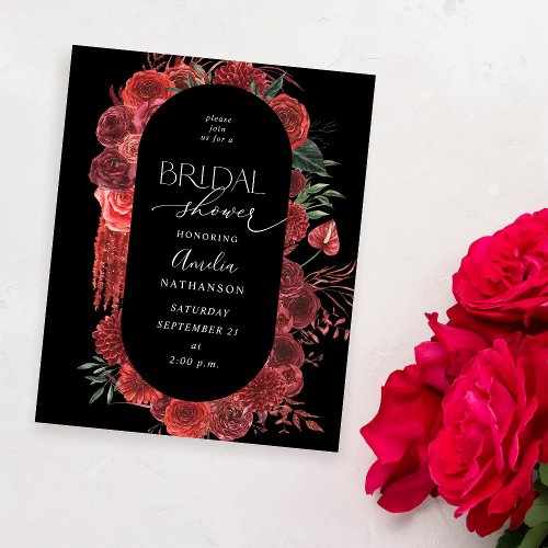 Budget Red Floral Black Bridal Shower Flyer