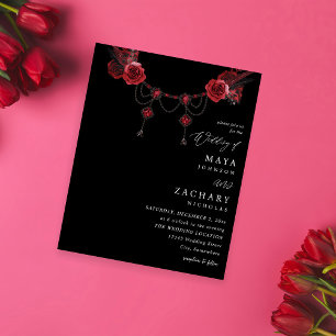 Budget Red Floral & Crystal Wedding - Black Flyer