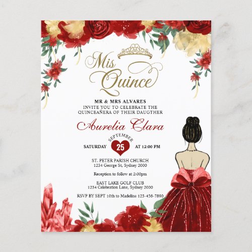 BUDGET Red Floral Princess Mis Quince Quinceaera