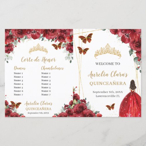 Budget Red Floral Quinceanera Order Events Program