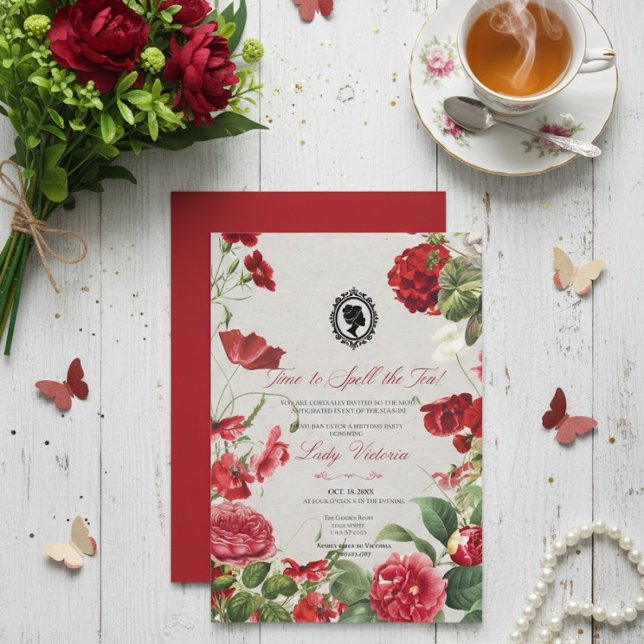 Budget Red Florals Bridgerton Birthday Party Invitation (Creator Uploaded)