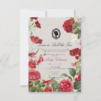Budget Red Florals Bridgerton Birthday Party Invitation