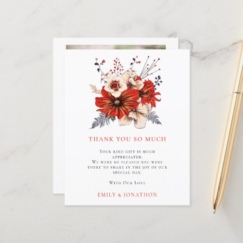 BUDGET Red Florals Quote Wedding 3 Photo Thanks
