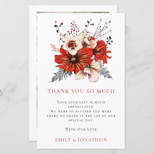 BUDGET Red Florals Wedding 3 Photo Quote Thanks