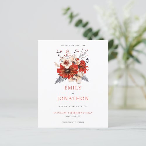 Budget Red Florals Wedding Save The Date
