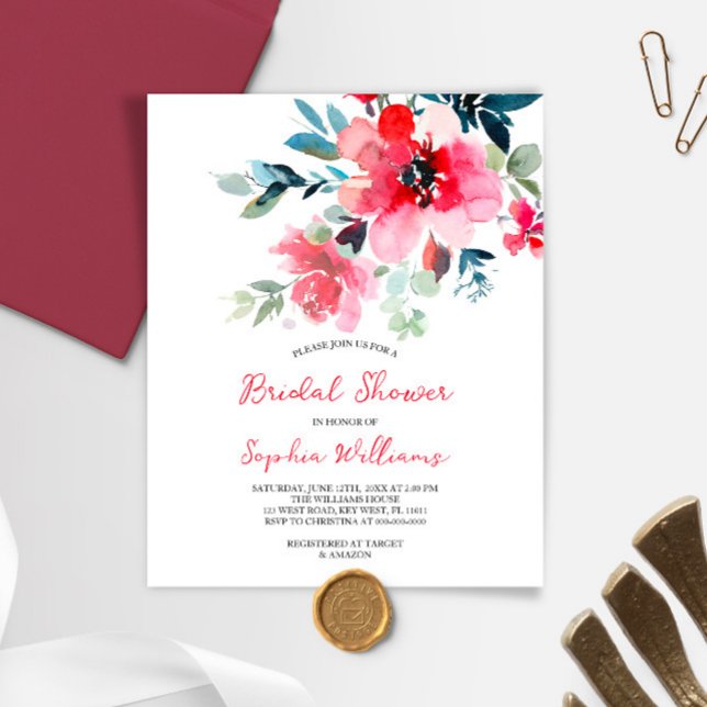 Budget Red Flowers Bridal Shower Invitation (Creator Uploaded)