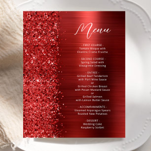 Budget Red Glam Glitter Script Wedding Menu