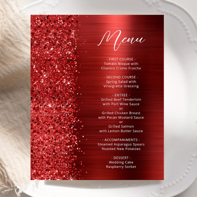 Budget Red Glam Glitter Script Wedding Menu (Creator Uploaded)