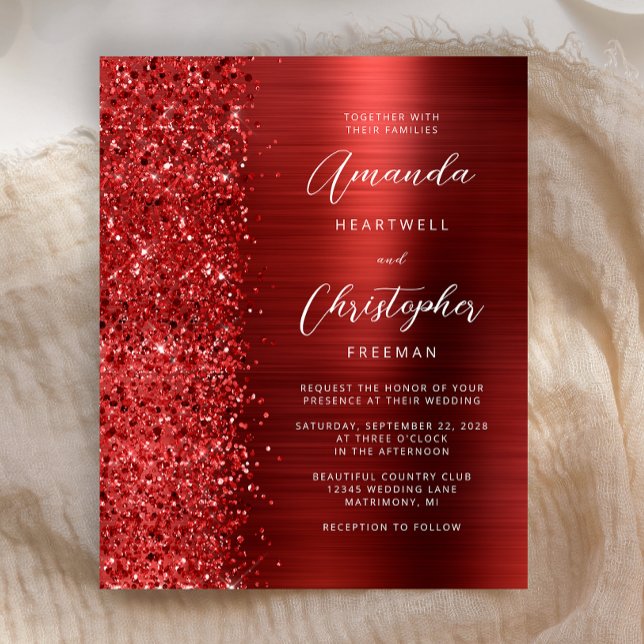 Budget Red Glam Glitter Wedding Invitation (Creator Uploaded)