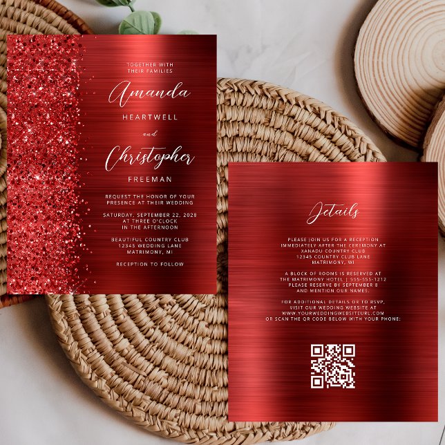 Budget Red Glam QR Code Wedding Invitation (Creator Uploaded)