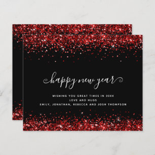 Budget Red Glitter Black Happy New Year Card
