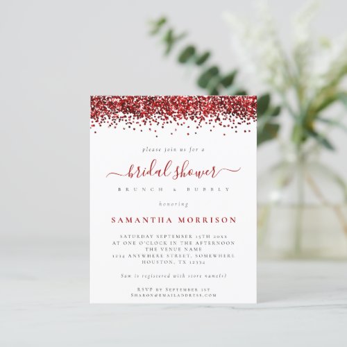 Budget Red Glitter Bridal Shower Invitation
