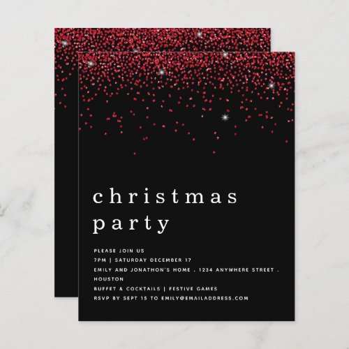 Budget Red Glitter Christmas Party Black Invite