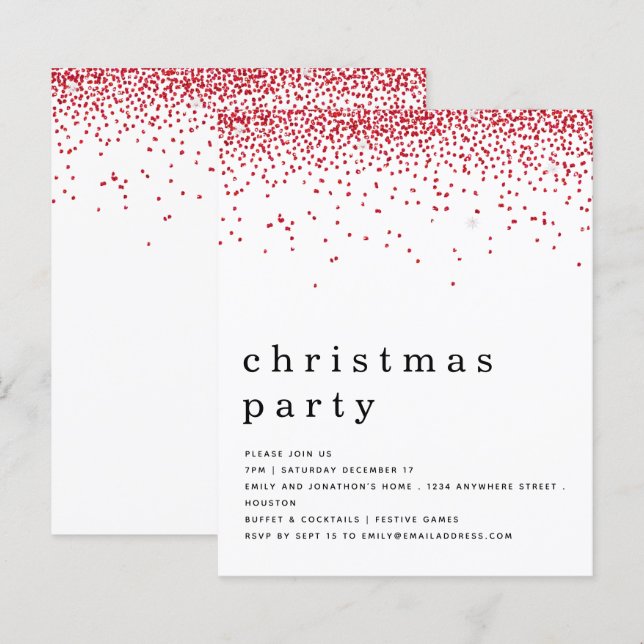 Budget Red Glitter Christmas Party Invitation (Front/Back)