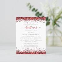 Budget Red Glitter Christmas Party White Invite