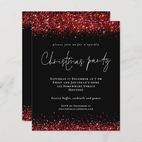 Budget Red Glitter Script Christmas Party Black