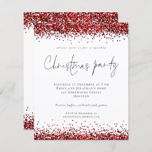 Budget Red Glitter Script Christmas Party White