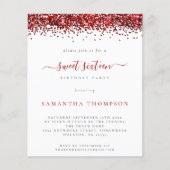 Budget Red Glitter Sweet Sixteen Invitation (Front)