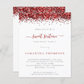 Budget Red Glitter Sweet Sixteen Invitation (Front/Back)