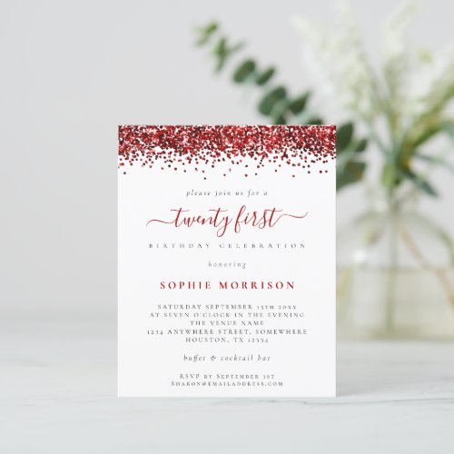 Budget Red Glitter Twenty First Party Invite