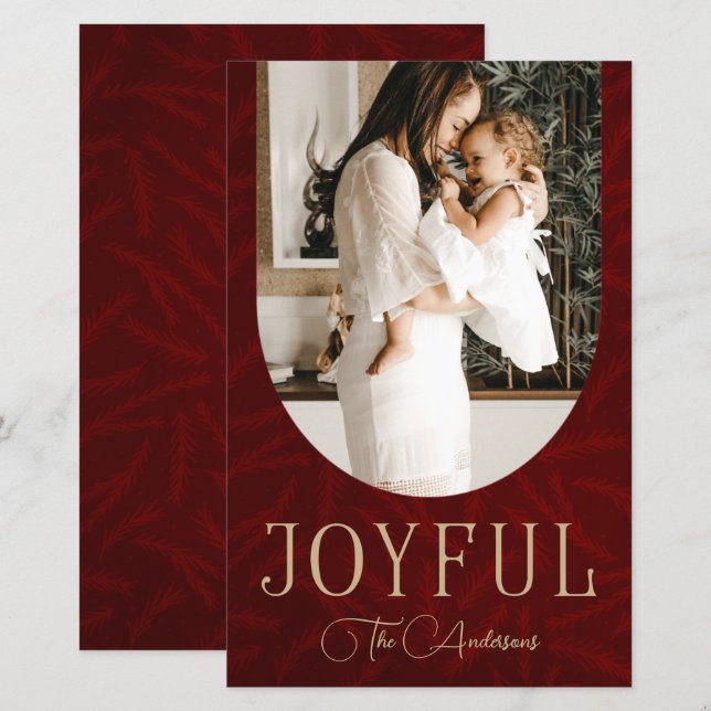 Budget Red Gold Arch Joyful Photo Holiday Card (Front/Back)