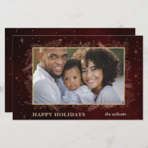 Budget Red Gold Botanical Photo Holiday Card