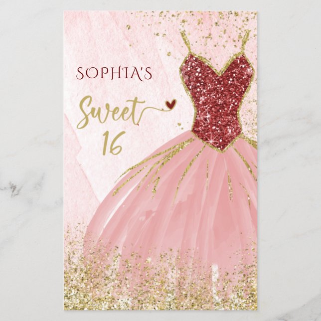 Budget Red Gold Dress Sweet 16 Invitation (Front)