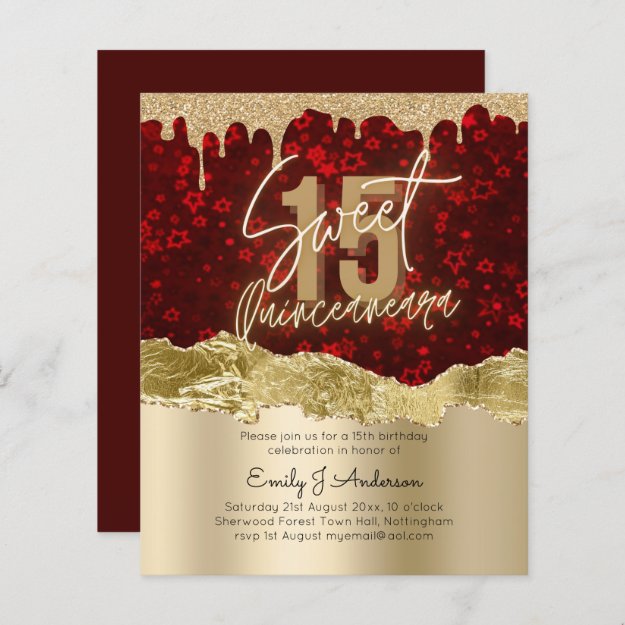 BUDGET Red Gold Foil Glitter Quinceanera 15th