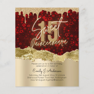 BUDGET Red Gold Foil Glitter Quinceanera 15th Flye Flyer