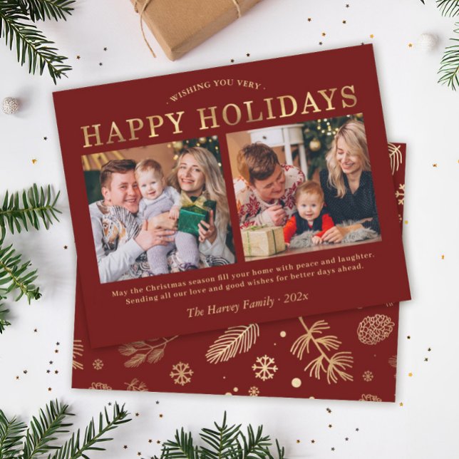 Budget Red Gold Happy Holiday Wishes Photo Card (Creator Uploaded)