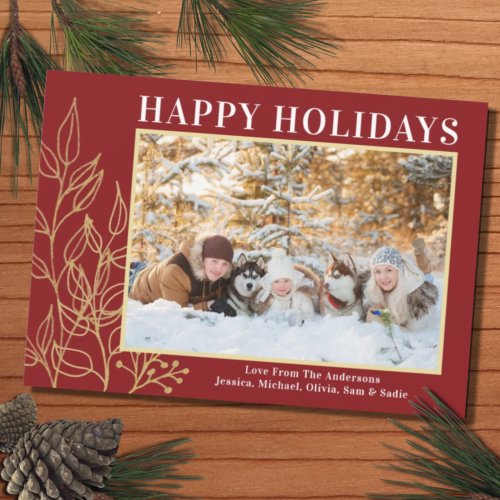 Budget Red Gold Photo Happy Holidays Card