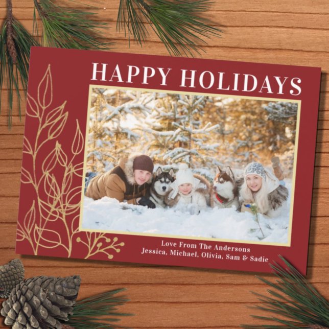 Budget Red Gold Photo Happy Holidays Card (Creator Uploaded)