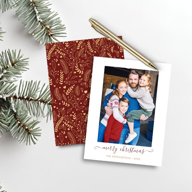 BUDGET Red Gold Simple Merry Christmas Photo (BUDGET Red Gold Simple Merry Christmas Photo Card)