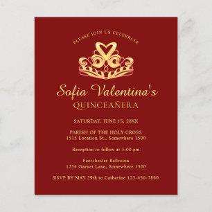 Budget Red Gold Tiara Quinceanera Invitation